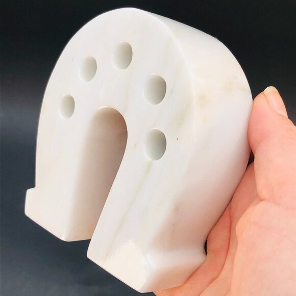 Vintage White Marble Horseshoe Pencil Holder Natural Stone Desktop Organizer - Picture 9 of 12